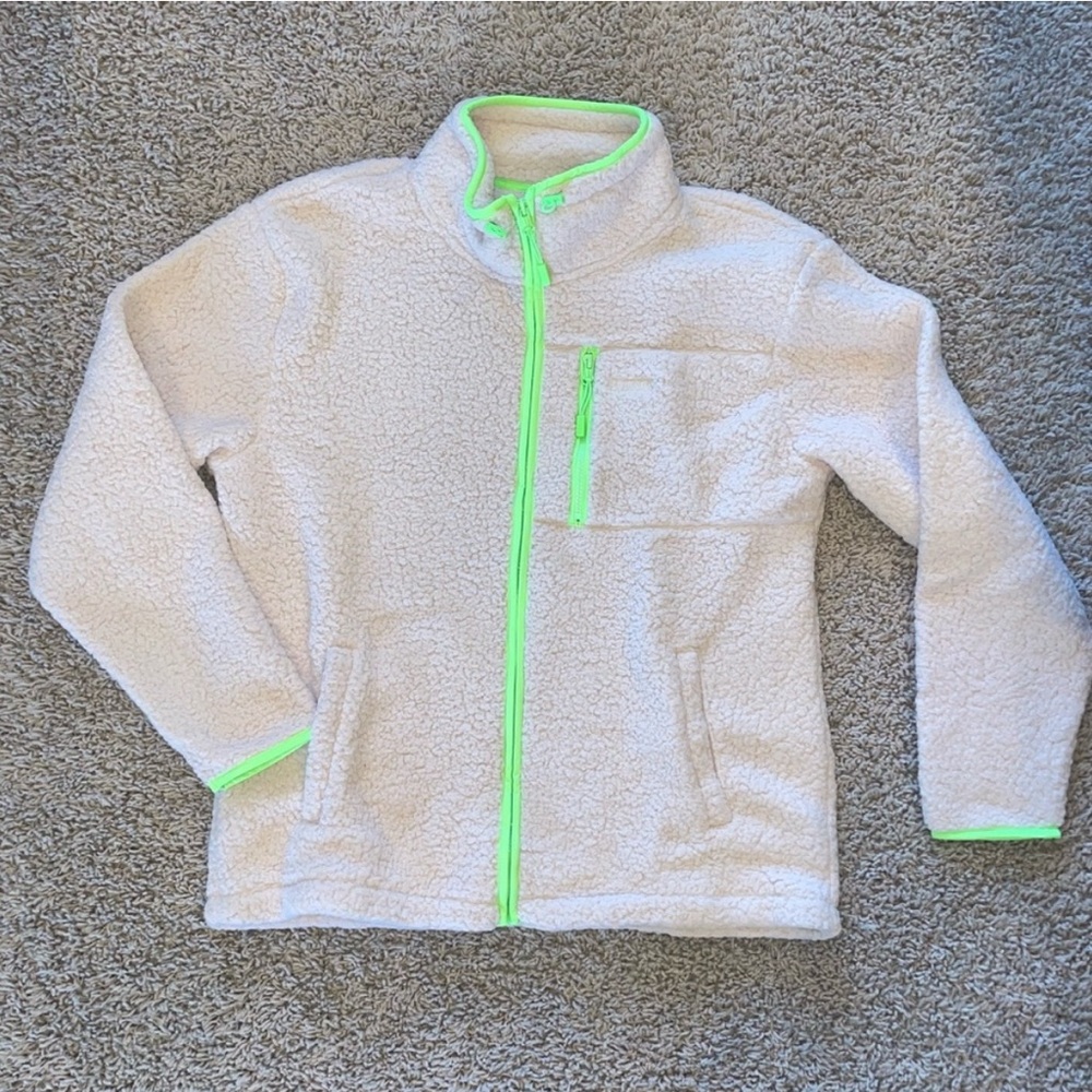 Victoria’s Secret VS PINK Sherpa Full Zip Ivory Neon Green Size Medium
